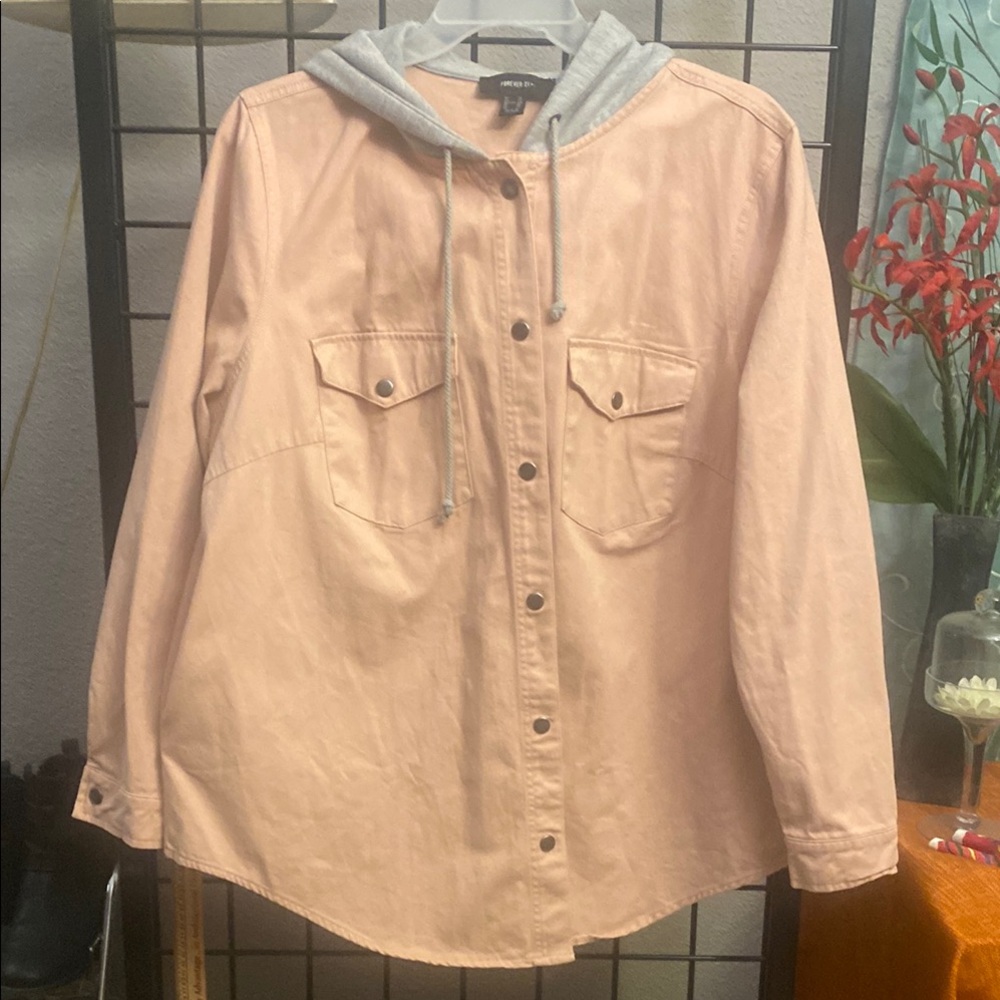 Forever 21 + Women's Pink Jacket with Gray Hood